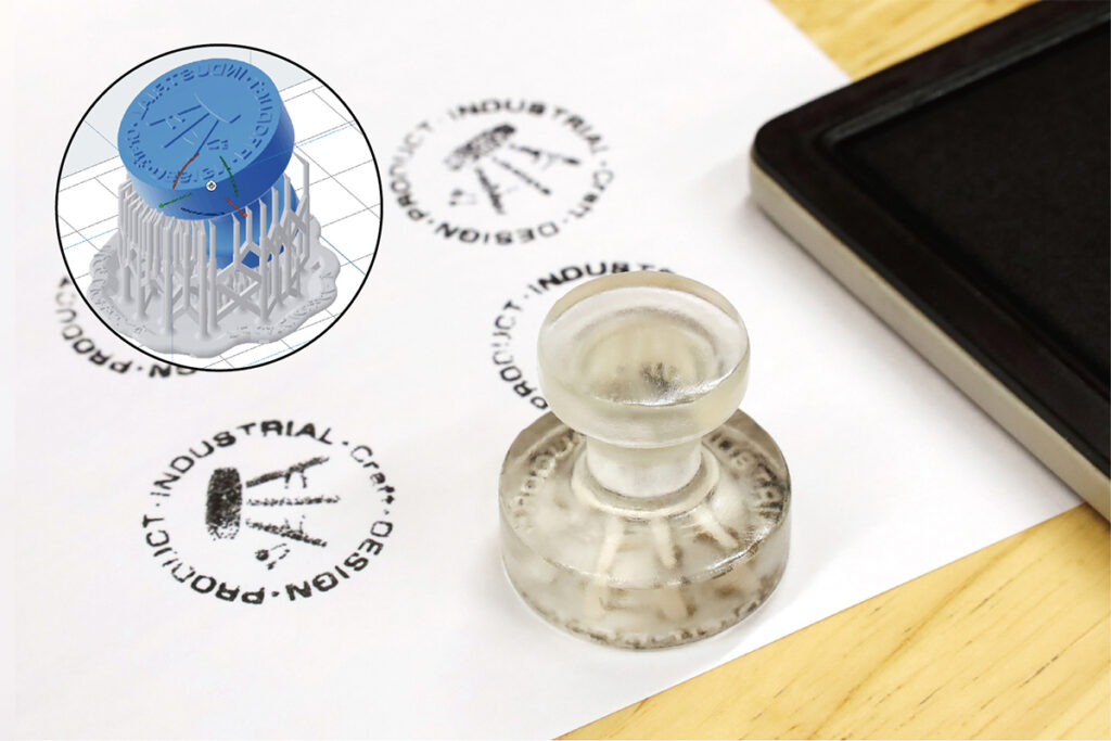 東洋美術学校の体験入学「3DCAD体験」で制作できる、3Dプリンタ製のスタンプ。